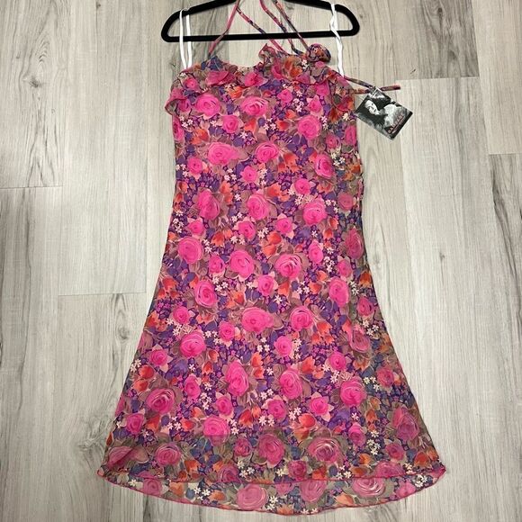 NWT vintage Y2K Rampage slip dress purple, pink, orange sheer floral print sz M - Picture 8 of 15